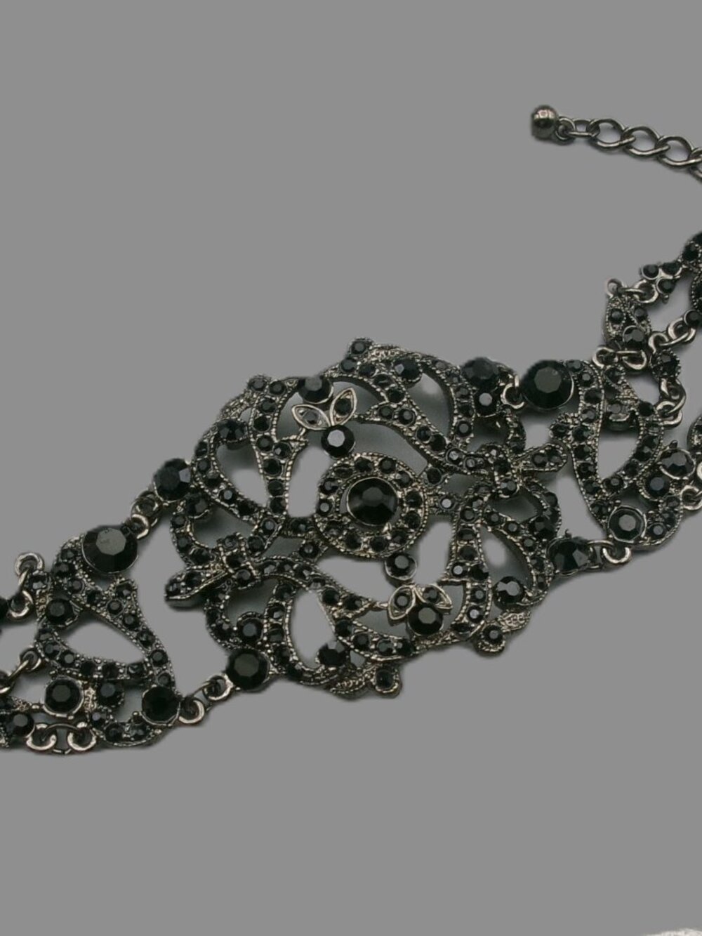 Ornate Black Antiqued Filigree Bracelet, Victorian Revival Goth Style with Black